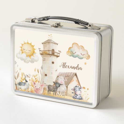 可愛パーソナライズされたい水彩養殖動物 メタルランチボックス (正面)