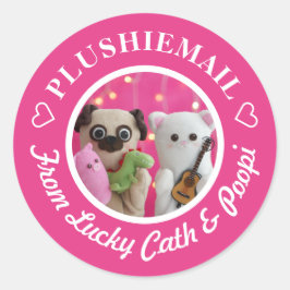 可愛パーソナライズされたい深いピンクのフォトメモダンール ラウンドシール