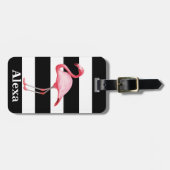 可愛パーソナライズされたい熱帯バードフラミンゴストライプ ラゲッジタグ (正面横)