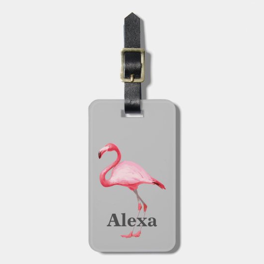 可愛パーソナライズされたい熱帯鳥フラミンゴ ラゲッジタグ (正面縦)