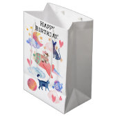 可愛パーソナライズされたい牛宇宙猫月お洒落 ミディアムペーパーバッグ (正面アングル)