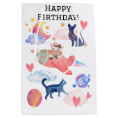 可愛パーソナライズされたい牛宇宙猫月お洒落 ミディアムペーパーバッグ (正面)