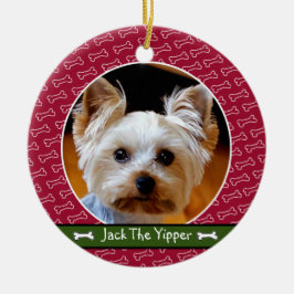 可愛パーソナライズされたい犬の骨レッド緑Own Dog Photo セラミックオーナメント