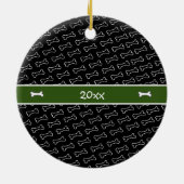 可愛パーソナライズされたい犬の骨レッド緑Own Dog Photo セラミックオーナメント (裏面)