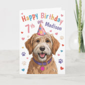 可愛パーソナライズされたい犬7誕生日カー子供へド カード (正面)