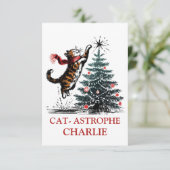 可愛パーソナライズされたい猫いけなクリスマスツリーおもしろい サンキューカード (スタンド正面)