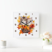 可愛パーソナライズされたい猫かご スクエア壁時計 (ホーム)