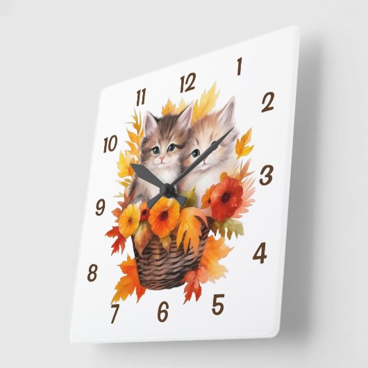 可愛パーソナライズされたい猫かご スクエア壁時計 (傾斜)