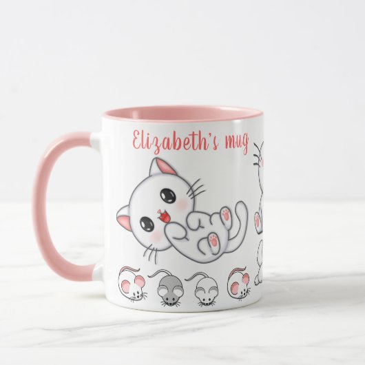 可愛パーソナライズされたい猫とネズミの子ども マグカップ (左)