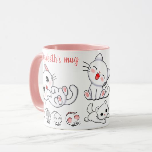 可愛パーソナライズされたい猫とネズミの子ども マグカップ (正面左)