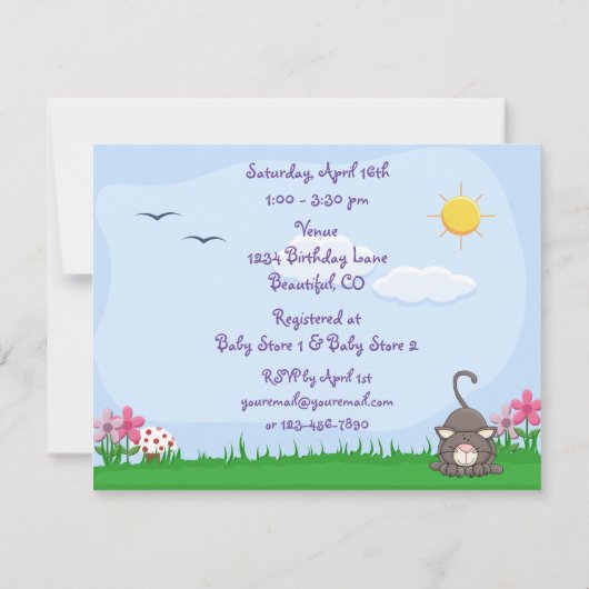 可愛パーソナライズされたい猫ねこ赤ちゃんシャワー招待状 招待状 (裏面)