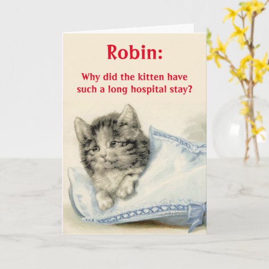 可愛パーソナライズされたい猫のジョークで上手にカードを取る カード (黄色い花)