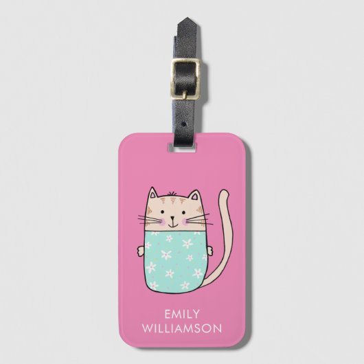可愛パーソナライズされたい猫イラストレーション ラゲッジタグ (正面縦)