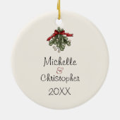 可愛パーソナライズされたい猫カップルとキャンディーケーンリース セラミックオーナメント (裏面)