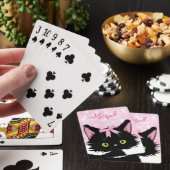 可愛パーソナライズされたい猫ピンクと白の子猫 トランプ (インサイチュ)