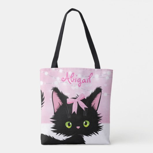 可愛パーソナライズされたい猫ピンクと白の子猫 トートバッグ (裏面)
