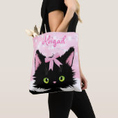 可愛パーソナライズされたい猫ピンクと白の子猫 トートバッグ (クローズアップ)