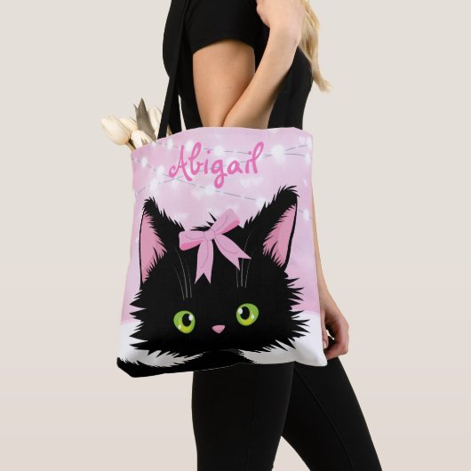 可愛パーソナライズされたい猫ピンクと白の子猫 トートバッグ (クローズアップ)