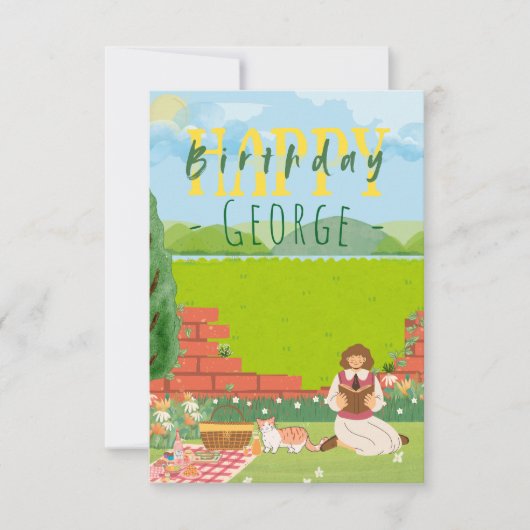 可愛パーソナライズされたい猫時代のピクニック誕生日の願い (正面)