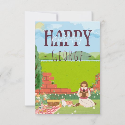 可愛パーソナライズされたい猫時代のピクニック誕生日の願い (正面)