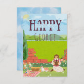 可愛パーソナライズされたい猫時代のピクニック誕生日の願い (正面/裏面)