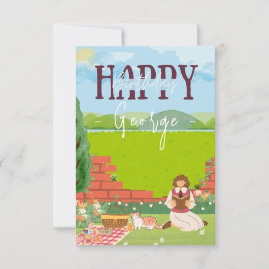 可愛パーソナライズされたい猫時代のピクニック誕生日の願い (正面)