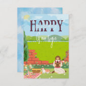 可愛パーソナライズされたい猫時代のピクニック誕生日の願い (正面/裏面)