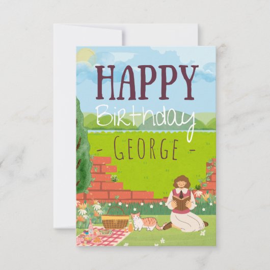 可愛パーソナライズされたい猫時代のピクニック誕生日の願い (正面)