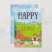 可愛パーソナライズされたい猫時代のピクニック誕生日の願い (正面/裏面)