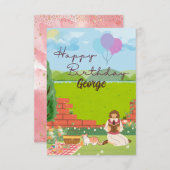 可愛パーソナライズされたい猫時代のピクニック誕生日の願い (正面/裏面)