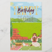 可愛パーソナライズされたい猫時代のピクニック誕生日の願い 便箋 (正面)