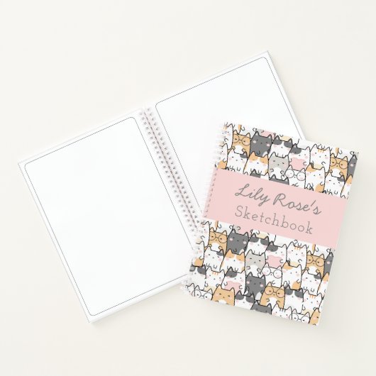 可愛パーソナライズされたい猫柄のスケッチブック ノートブック (内部)