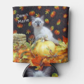 可愛パーソナライズされたい猫秋/秋/ハロウィーン 缶クーラー (正面)
