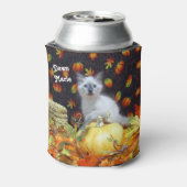 可愛パーソナライズされたい猫秋/秋/ハロウィーン 缶クーラー (缶裏面)
