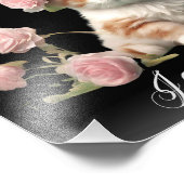 可愛パーソナライズされたい白い子猫の花黒 フォトプリント (角)