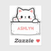 可愛パーソナライズされたい白猫の名前シール シール (シート)