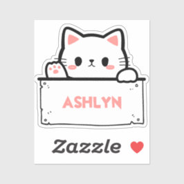 可愛パーソナライズされたい白猫の名前シール シール