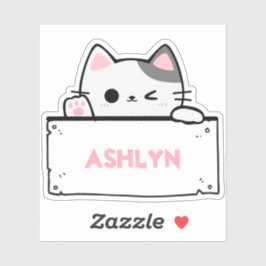 可愛パーソナライズされたい白猫グレイ猫の名前シール シール