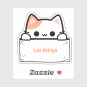 可愛パーソナライズされたい白猫ネームラベル シール (シート)