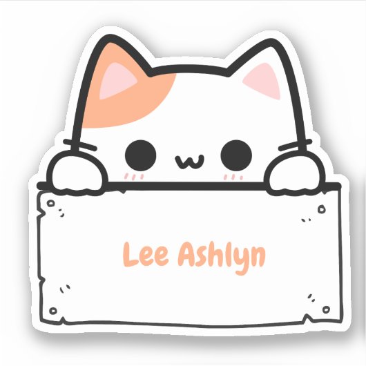 可愛パーソナライズされたい白猫ネームラベル シール (正面)