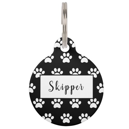可愛パーソナライズされたい白黒柄 ペット　ネームタグ (正面)