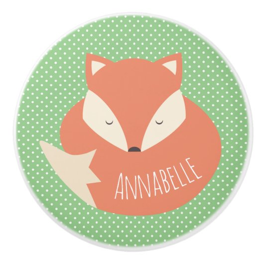 可愛パーソナライズされたい眠りキツネ セラミックノブ (正面)