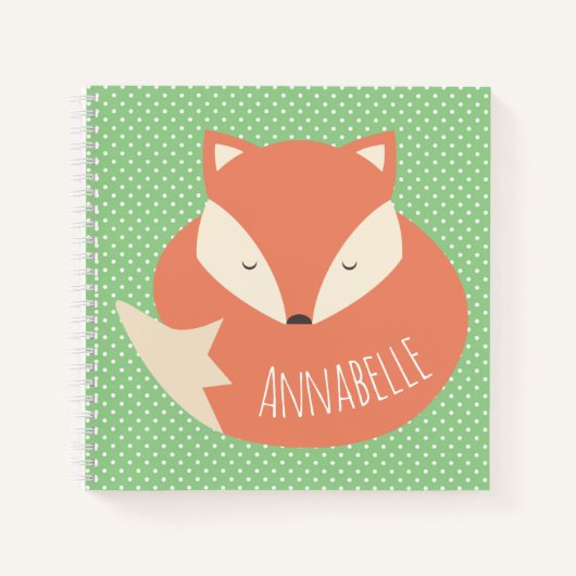 可愛パーソナライズされたい眠るキツネとドット ノートブック (正面)
