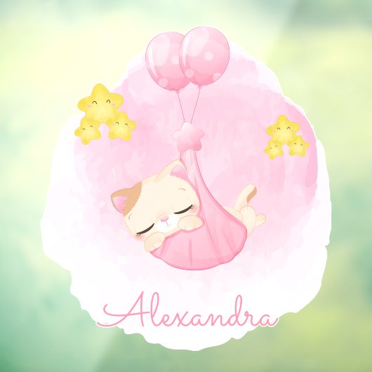 可愛パーソナライズされたい眠れるピンクの猫 ウィンドウサイン (シート3)