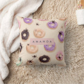 可愛パーソナライズされたい秋ハロウィンドナツスパイダー クッション (ブランケット)