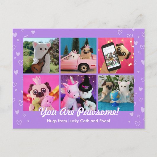 可愛パーソナライズされたい紫のハート写真スタイリッシュ ポストカード (正面)