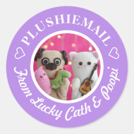 可愛パーソナライズされたい紫スタイリッシュ色のフォトメール ラウンドシール