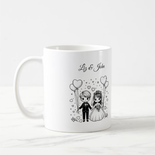 可愛パーソナライズされたい結婚カップル コーヒーマグカップ (左)