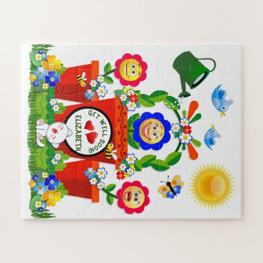 可愛パーソナライズされたい絵文字の花が早く咲く ジグソーパズル (横)