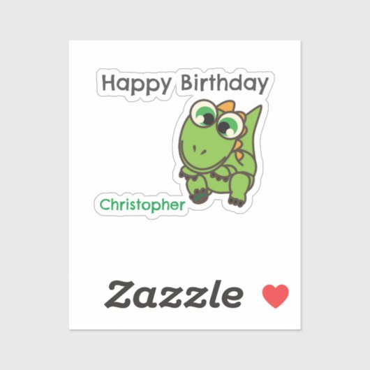 可愛パーソナライズされたい緑の恐竜の青い誕生日 シール (シート)